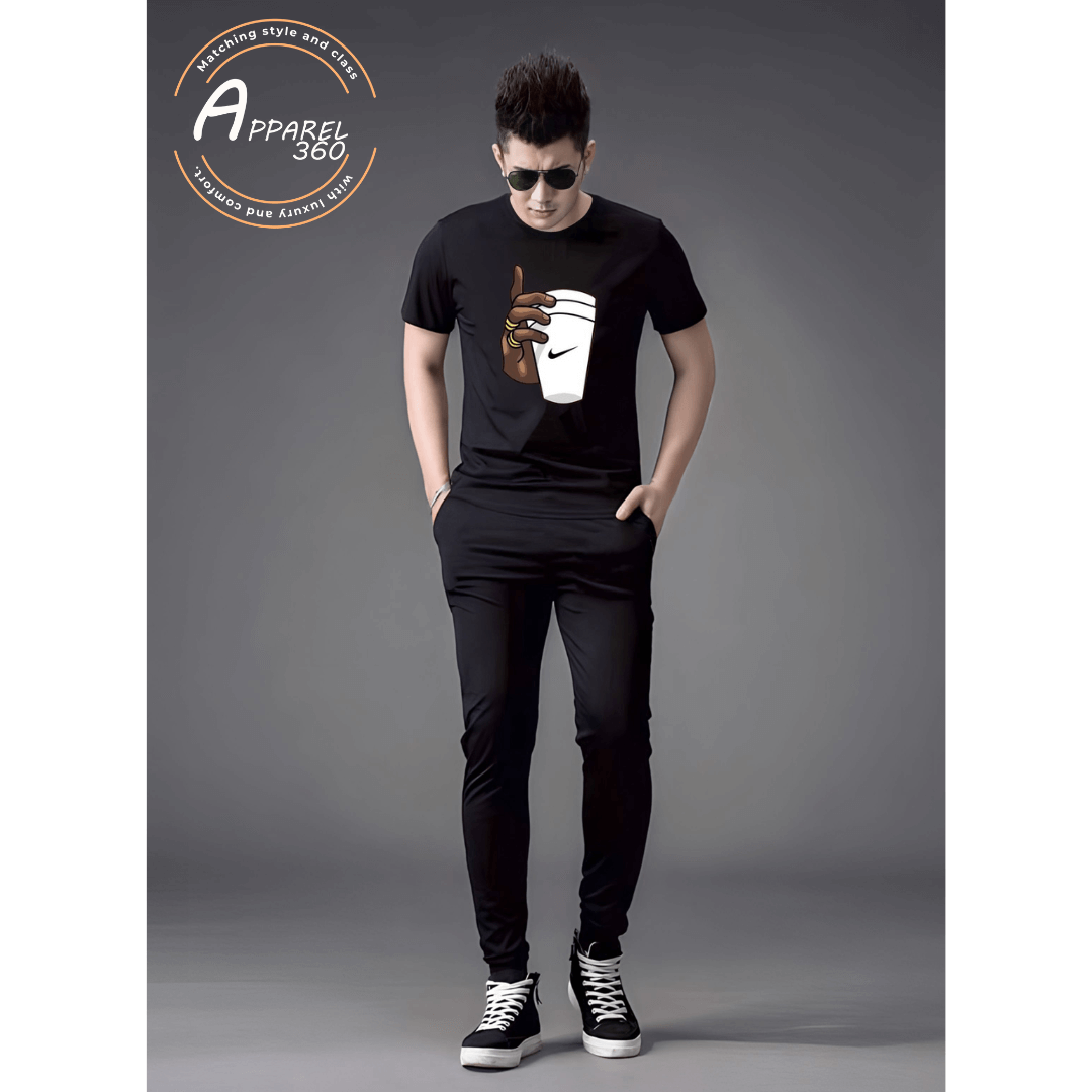 Nike Cup Printed T.Shirt & Trouser (Tracksuit) Black