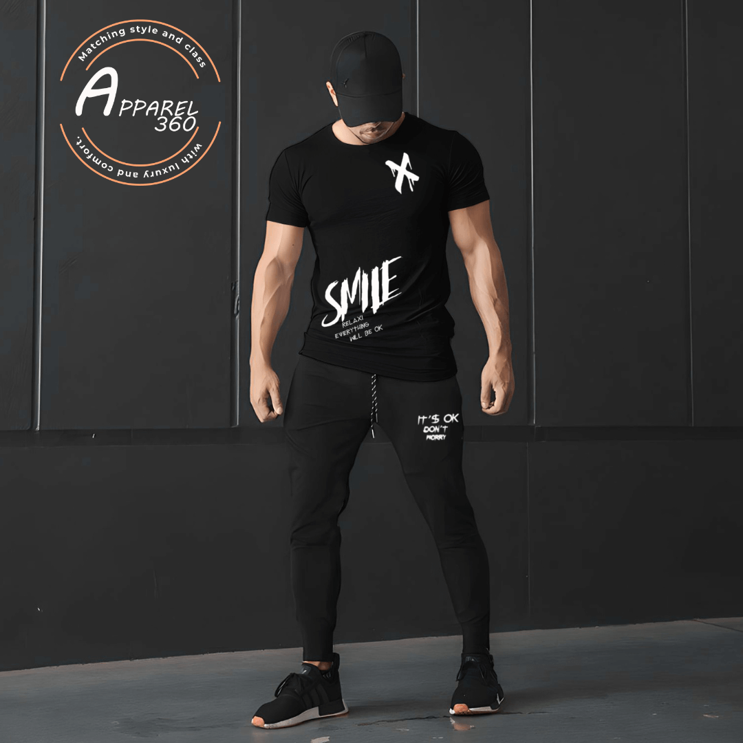 X-Smile Printed T.Shirt & Trouser (Tracksuit) Black